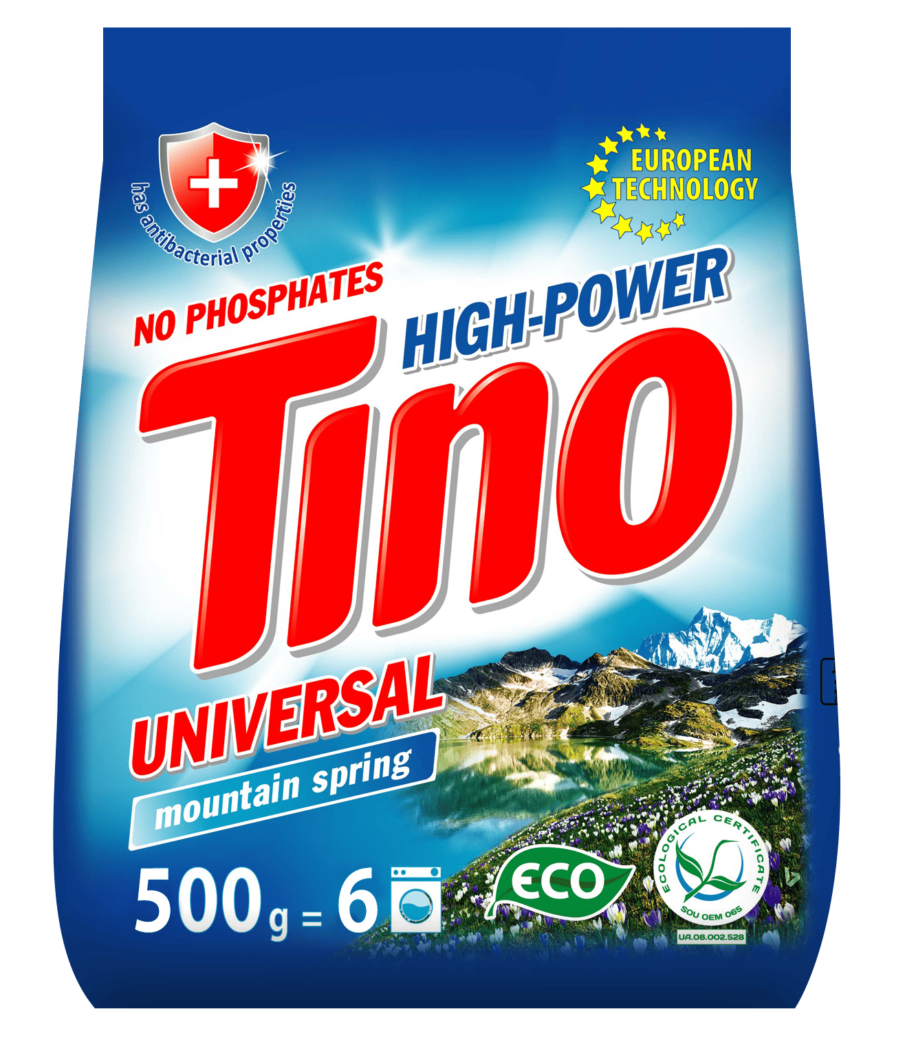 Порошок пральний безфосфатний ТМ Tino High-Power універсальний Mountain spring 500 г п/е